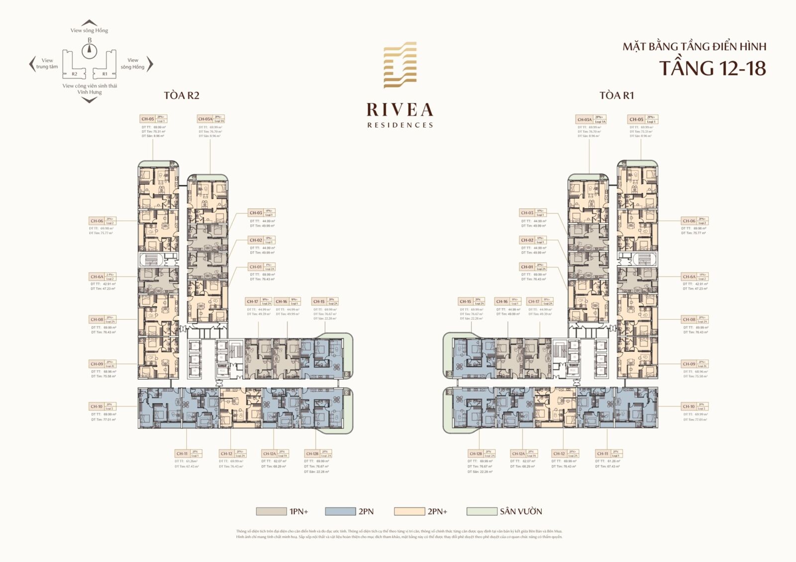 mặt bằng tầng 12-18 dự án rivea residences hà nội