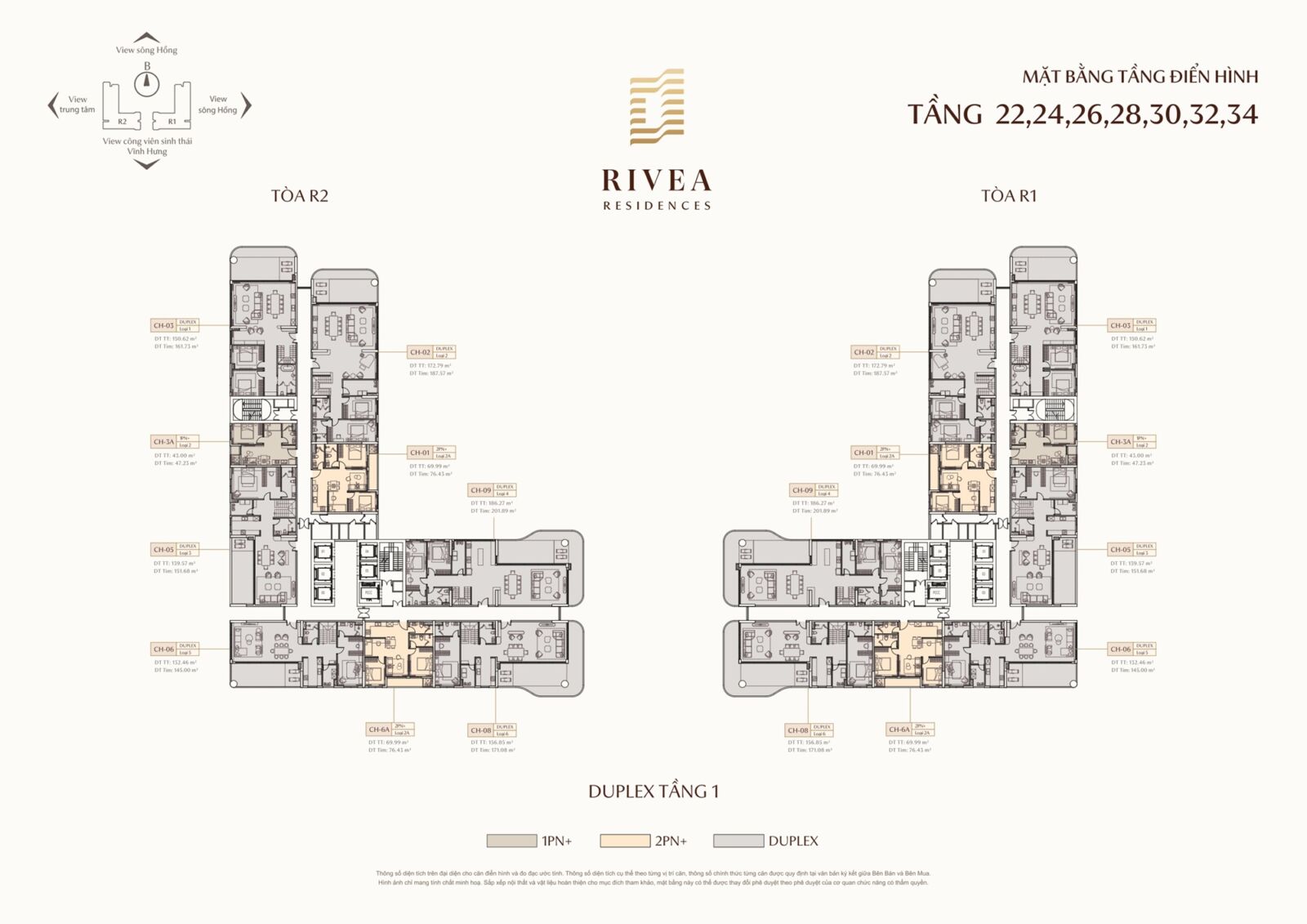 mặt bằng tầng 22,24,26,28,30,32,34 dự án rivea residences hà nội