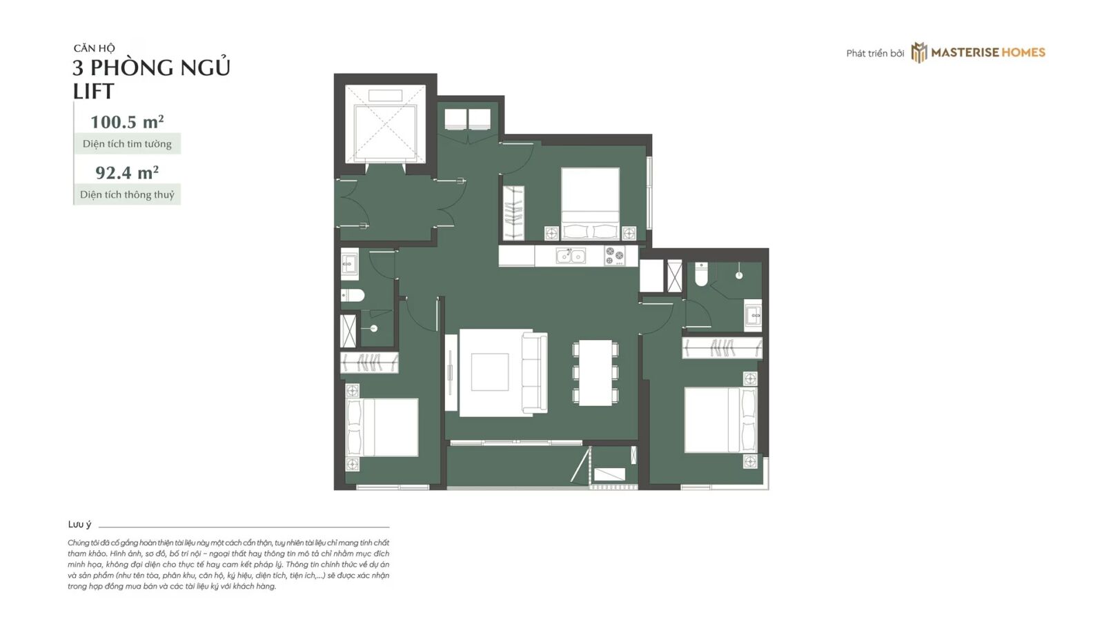thiết kế căn hộ 3 phòng ngủ lift lumiere essence peak cổ loa