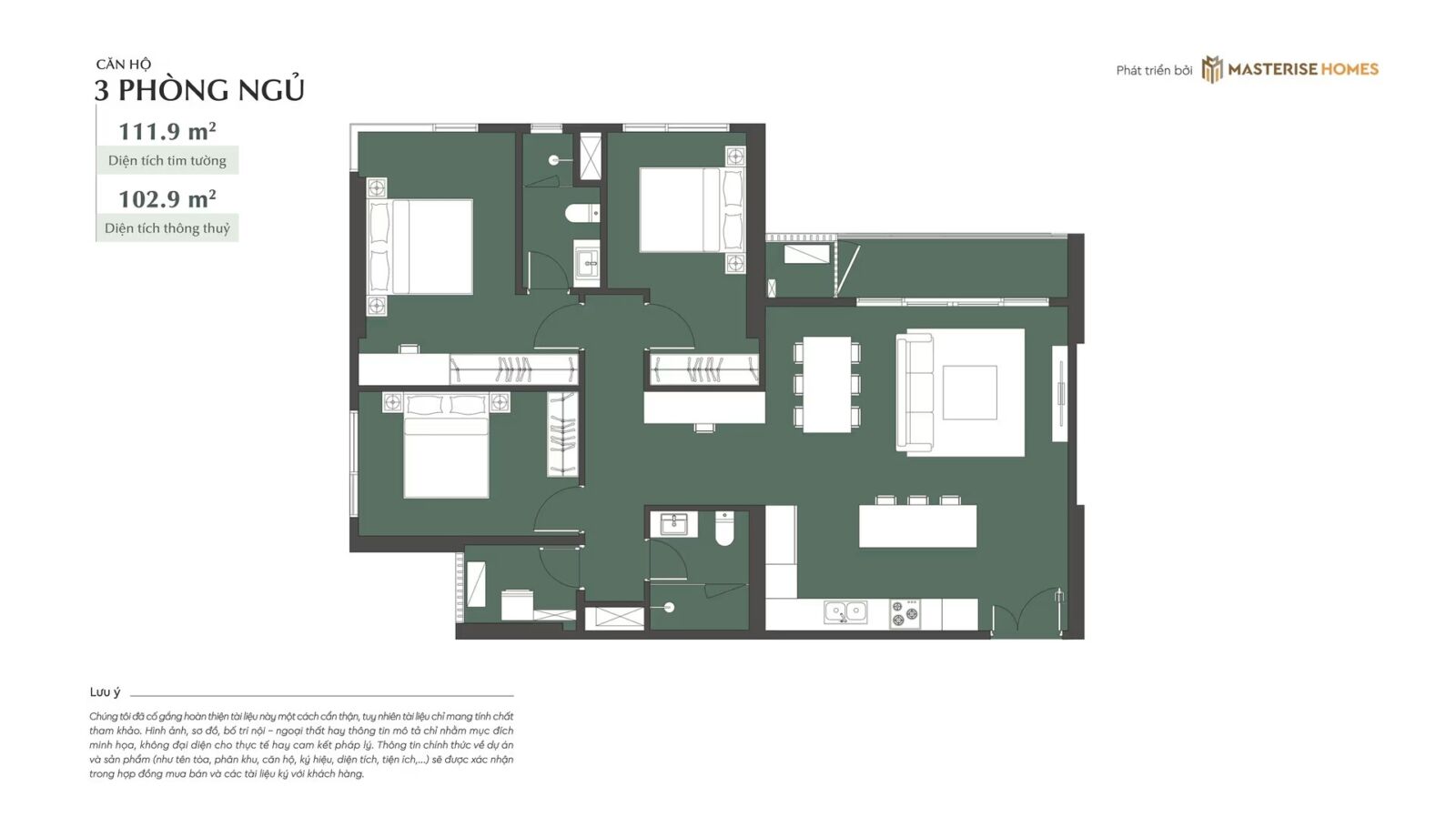 thiết kế căn hộ 3 phòng ngủ lumiere essence peak cổ loa